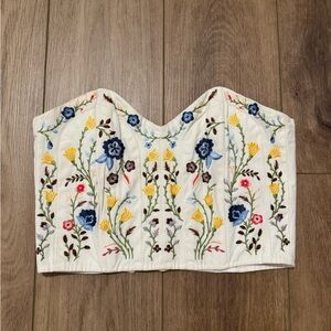 Topshop Floral Embroidered Cream  Top